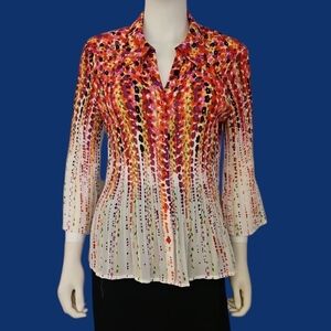 Vtg NEW YORK CITY Design Colorful Floral Rainbow Button Down Chiffon Shirt